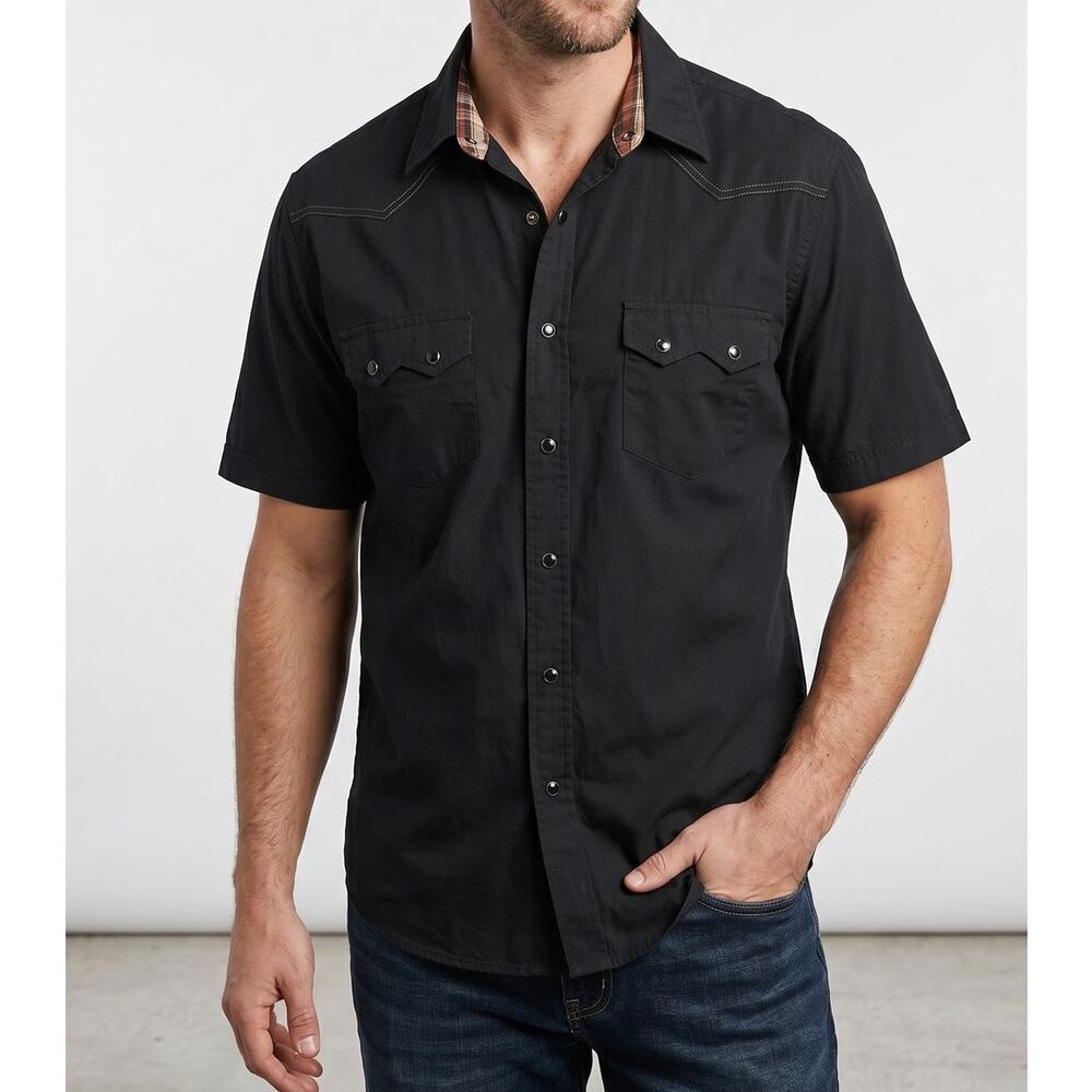 Duke Kahanamoku Mens Black Large Bamboo Short Sleeve Button Front Shirt